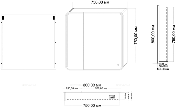 Зеркальный шкаф Art&Max Verona 80 см AM-Ver-800-800-2D-L-DS-F с подсветкой, белый - 3 изображение