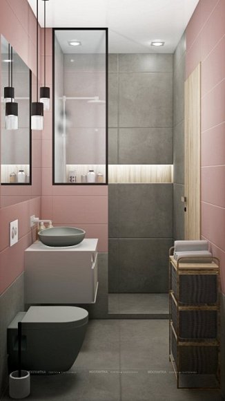 Дизайн Совмещённый санузел в стиле Современный в розовым цвете №12317 - 9 изображение