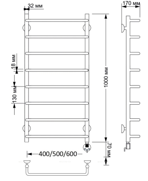 Полотенцесушитель электрический Secado Мерида 1 100х40 см 4603777463571 R, бронза - 2 изображение