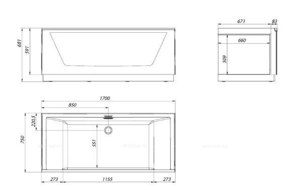 Акриловая ванна Aima Design Neo 170*75 1 стекло (матовое серое) - 4 изображение